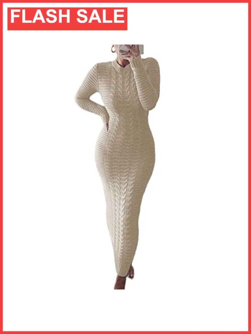Cable Knit Bodycon Maxi Sweater Dress Crewneck Long Sleeve Pullover